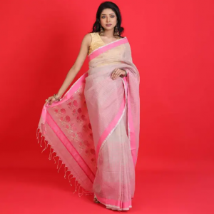 Ash & pink color Cotton Saree